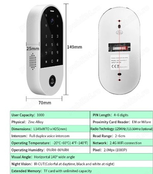 Wifi Video Intercom Access Control System Tuya Smart App Door Peep Camera Apartment and Home RFID - imagine 2
