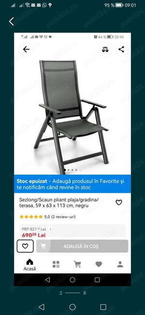 Vabd scaun sezlong din aluminiu turnat cu plasa stare foarte buna - imagine 6