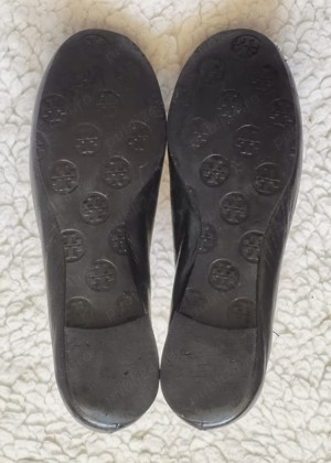 Balerini negri dama piele naturala Tory Burch logo metalic supradimensionat auriu opinci femei - imagine 10