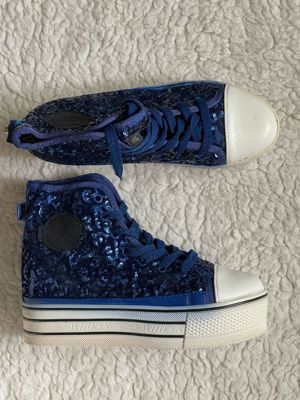 Sneakers dama albastri negri bascheti paiete platforme talpa tripla femei Tumina