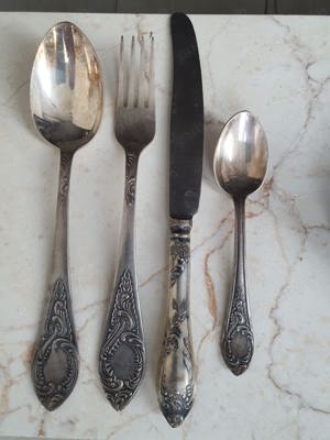 Set tacamuri placate cu ARGINT - 6pers 24 piese anii 1960-1970 Rusia - imagine 3