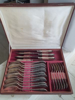 Set tacamuri placate cu ARGINT - 6pers 24 piese anii 1960-1970 Rusia - imagine 2