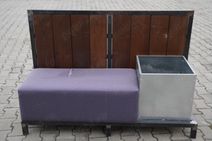 Jardiniera metalica cu taburet, suport lemn