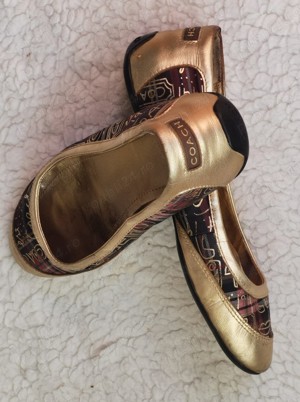 Balerini aurii dama piele naturala firma Coach opincute femei - imagine 3