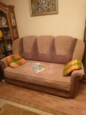 Vand canapea cu 2 fotolii, extensibile, din catifea. - imagine 2