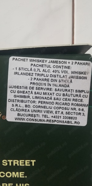 Set Irish Whisky, JAMESON, Triplu Distilat+2 pahare - imagine 3
