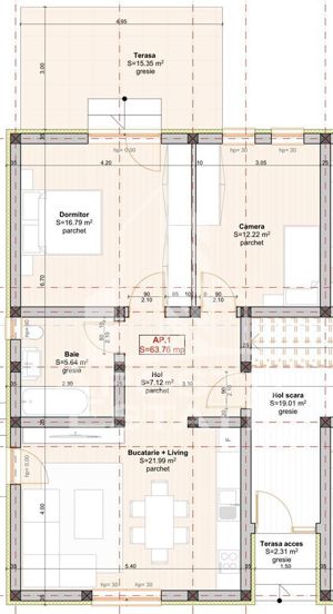 Apartament cu 3 camere. Finisaje la alegere. Terasa 15 mp. - imagine 7