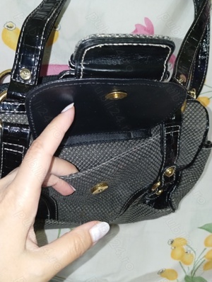 Geanta eleganta Charlotte Reid London gri cu insertii aurii, moderna  - imagine 5