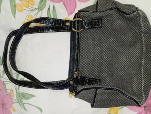 Geanta eleganta Charlotte Reid London gri cu insertii aurii, moderna  - imagine 6