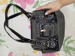 Geanta eleganta Charlotte Reid London gri cu insertii aurii, moderna  - imagine 2