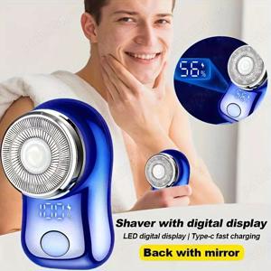 Masina Aparat de ras electric USB afisaj, portabil, cu lame rotative, reincarcabil la USB, albastru, - imagine 3