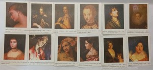 lot de 12 cartonașe cu reproduceri de artă, PORTRETE CELEBRE, pentru colecționat