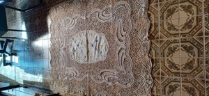 Față de masă decorativă din fir original de macrame, lucrată manual la începutul sec. XX