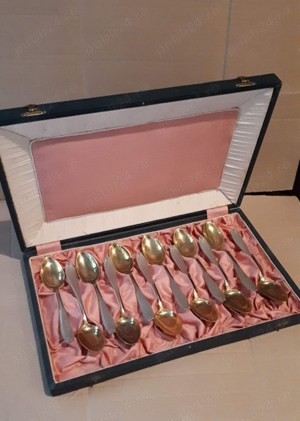 Linguri de argint aurit, set 12buc, vintage, Argintaria Pforzheim