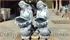 Statuetă sirenă cu scoică, gri patinat, model S49.