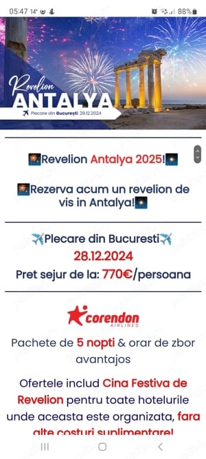 Revelion 2025 Antalya cu avion din Bucuresti