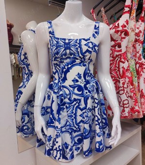 Rochie din matase imprimata portelan albastru si alb, inspiratie Dolce & Gabbana