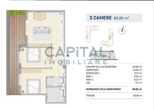 Comision 0! Apartament cu 3 camere finisat cu terasa de 22mp, zona semi-centrala - imagine 2