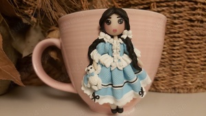 Cadou pentru fetite, sotie iubita cana papusa handmade