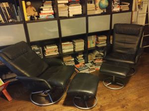 Fotolii din piele naturala extensibile cu suport pentru picioare - imagine 4