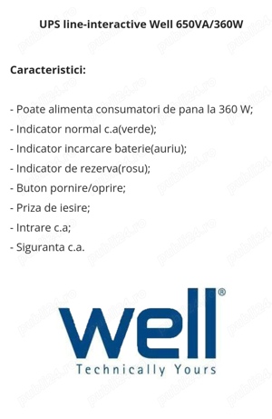 UPS - line - interactive Well 650VA 350W 2  5  0   LEI    0  7  4  3  7  8  9  8  7  1   - imagine 5