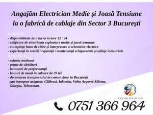 Angajăm Electrician Medie și Joasă Tensiune 