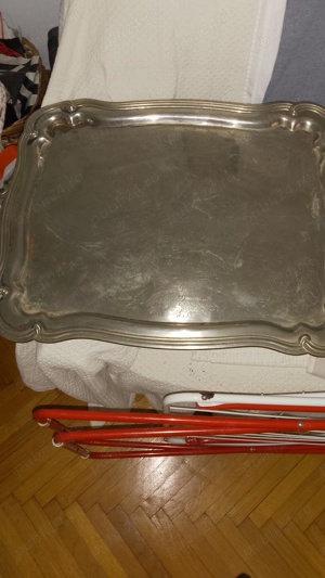 Vând tavă Alpaca argintată 20 microni, 1920, Austria cu șablon manual, 63 49 cm, 4 kg - imagine 2