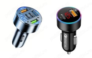 Incarcatoare auto fast 40w 65w porturi usb + type c , cu afisaj monitorizare tensiune baterie masina