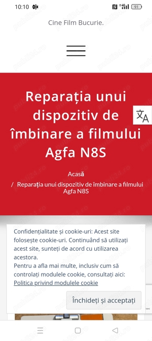 Dispozitiv pentru imbinarea filmului de 8 mm AGFA N8S Gdrmania