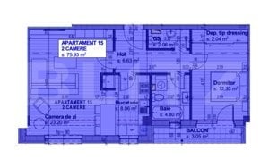 Apartament Nou, 62.17 mp utili, 2 camere decomandat Bloc Rezidential Nou