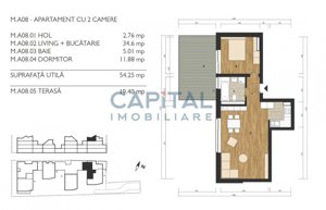 Apartament cu 2 camere cu terasă * A08 Coquette Style ( M99 Residence ) - imagine 2