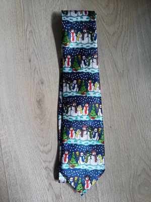  Cravată din satin de Crăciun cu oameni de zapada - imagine 3