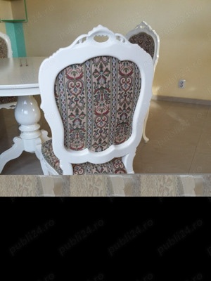  Scaune albe,lemn masiv-sculptate manual  - imagine 4