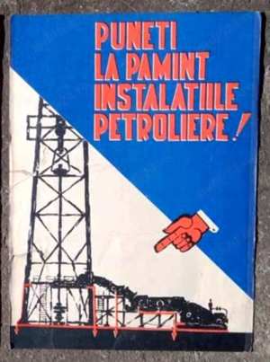 Afiș protecția muncii -   puneți la pămînt instalațiile petroliere   (anii 1980)