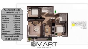 Apartament 3 camere lux, 76mp utili + 9mp Balcon, zona Tractorul - imagine 2