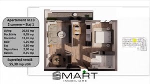 Apartament 2 camere lux, 55mp utili + 8,65mp Balcon, zona Tractorul - imagine 2