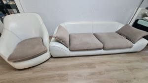 Canapele din piele set 3 piese :3locuri - 2locuri si fotoliu - imagine 3