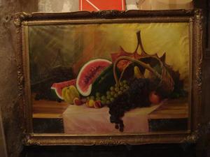 Tablou Fructe Natura Moarta Dimensiuni 100 80cm Ulei Panza Rama+Sticla Semnat M. Hrisant