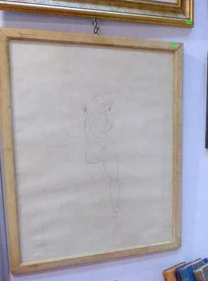 Vasile Grigore - femeie nud - penita - rama lemn cu sticla 60 40cm