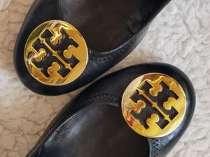 Pantofi negri dama piele toc Tory Burch logo metalic auriu femei - imagine 2