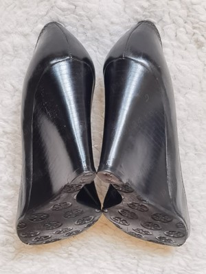 Pantofi negri dama piele toc Tory Burch logo metalic auriu femei - imagine 6