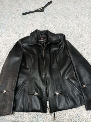 Geacă din piele neagră cu blană naturală detașabilă femei - imagine 2