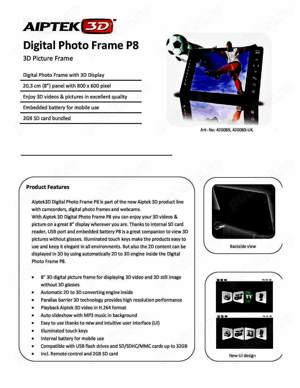 Ramă foto digitală 3D Aiptek3D P8  + Camera video 3D Aiptek3D i2 - imagine 2