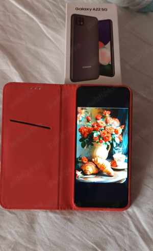 samsung galaxy a22 5g 128gb cu husa rosie tip carte in stare excelenta