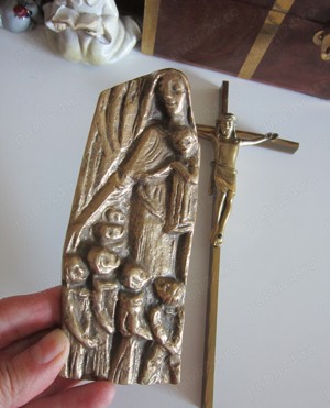 cadou rar bronz Crucifix Cruce bronz Joseph Krautwald 1960 - imagine 5