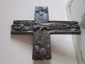 cadou rar Cruce Crucifix bronz Joseph Krautwald 1950 Germania - imagine 3