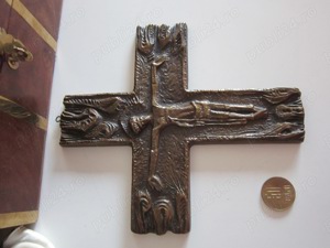 cadou rar Cruce Crucifix bronz Joseph Krautwald 1950 Germania - imagine 5