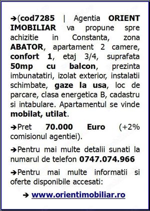 Abator, 2 camere, etaj 3, mobilat, vanzari Constanta - imagine 7