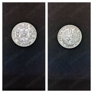 Moneda argint 20 Centavos, CHILE, 1878