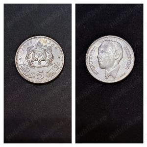 Moneda argint 5 Dirhams, MAROC, 1965